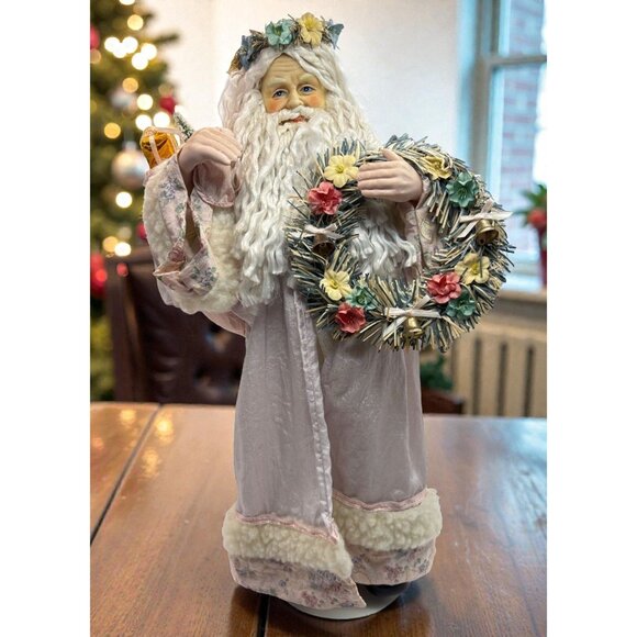 Brinns Victorian Santa Claus Christmas Figurine Doll with Stand Pastel Floral - Picture 1 of 12